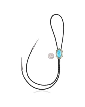 Handmade Certified Authentic Navajo .925 Sterling Silver Natural Turquoise Native American Bolo Tie 34107