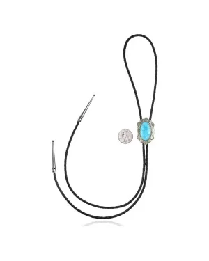 Handmade Certified Authentic Navajo .925 Sterling Silver Natural Turquoise Native American Bolo Tie 34107