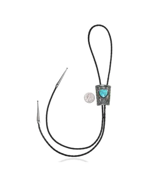 Heart .925 Sterling Silver Certified Authentic Handmade Navajo Native American Natural Turquoise Bolo Tie 34108
