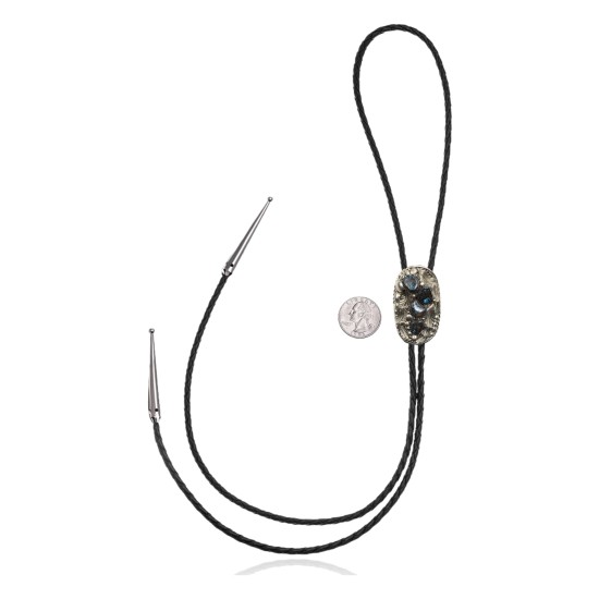 Feather.925 Sterling Silver Certified Authentic Handmade Navajo Native American Natural Turquoise Bolo Tie 34110
