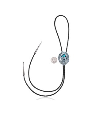 Bear Paw .925 Sterling Silver Certified Authentic Handmade Navajo Native American Natural Turquoise Bolo Tie 34116