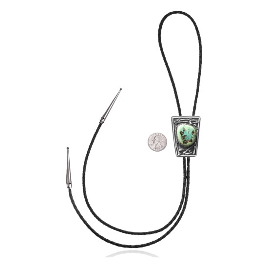 Handmade Certified Authentic Navajo .925 Sterling Silver Native American Natural Turquoise Bolo Tie 34115 Handmade Certified Authentic Navajo .925 Sterling Silver Native American Natural Turquoise Bolo Tie 34115