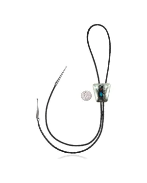 Feather .925 Sterling Silver Certified Authentic Handmade Navajo Native American Natural Turquoise Coral Bolo Tie 34119