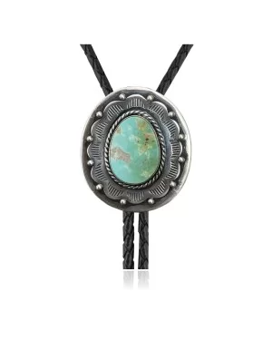 Sun .925 Sterling Silver Certified Authentic Handmade Navajo Native American Natural Turquoise Bolo Tie 34120