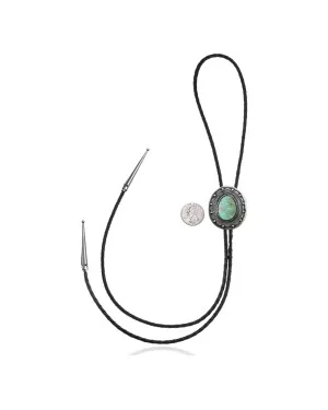 Sun .925 Sterling Silver Certified Authentic Handmade Navajo Native American Natural Turquoise Bolo Tie 34120