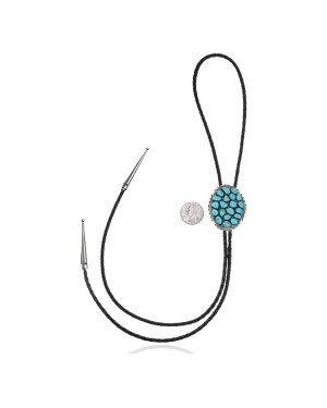 Handmade Certified Authentic Navajo .925 Sterling Silver Native American Natural Turquoise Bolo Tie 34122