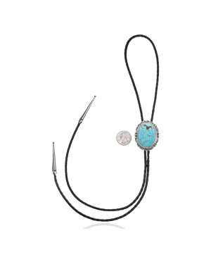 Handmade Certified Authentic Navajo .925 Sterling Silver Native American Natural Turquoise Bolo Tie 34127