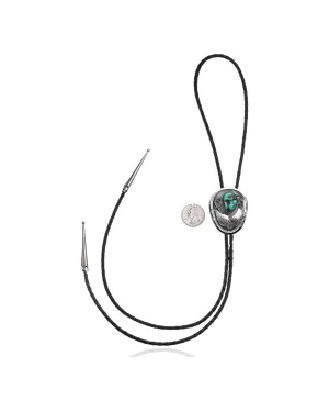 Feather .925 Sterling Silver Certified Authentic Handmade Navajo Native American Natural Turquoise Bolo Tie 34128