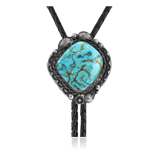 Handmade Certified Authentic Navajo .925 Sterling Silver Native American Natural Turquoise Bolo Tie 34129