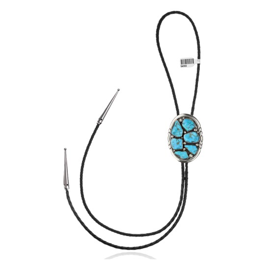 Handmade Certified Authentic Navajo .925 Sterling Silver Native American Natural Turquoise Bolo Tie 34133