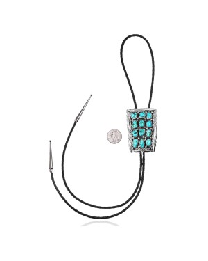 Handmade Certified Authentic Navajo .925 Sterling Silver Native American Natural Turquoise Bolo Tie 34137