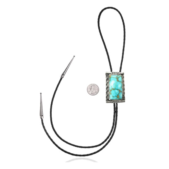 Handmade Certified Authentic Navajo .925 Sterling Silver Native American Natural Turquoise Bolo Tie 34135 Handmade Certified Authentic Navajo .925 Sterling Silver Native American Natural Turquoise Bolo Tie 34135