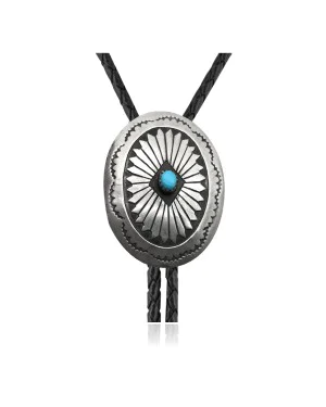Handmade Certified Authentic Navajo .925 Sterling Silver Native American Natural Turquoise Bolo Tie 34144