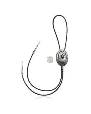 Handmade Certified Authentic Navajo .925 Sterling Silver Native American Natural Turquoise Bolo Tie 34144