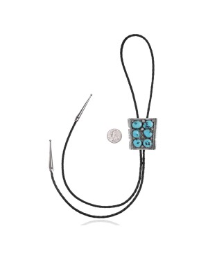 Handmade Certified Authentic Navajo .925 Sterling Silver Native American Natural Turquoise Bolo Tie 34141