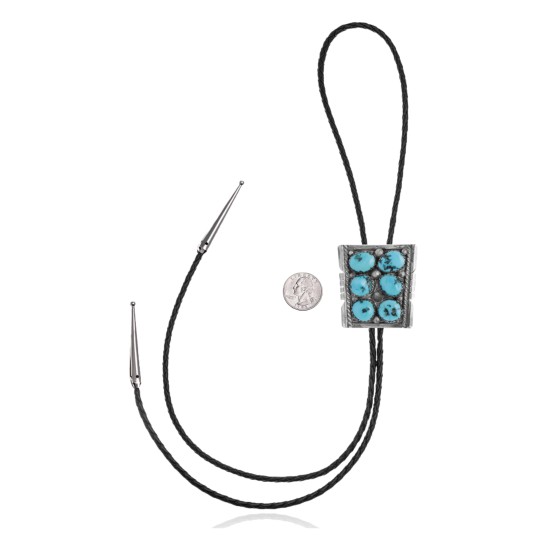 Handmade Certified Authentic Navajo .925 Sterling Silver Native American Natural Turquoise Bolo Tie 34141