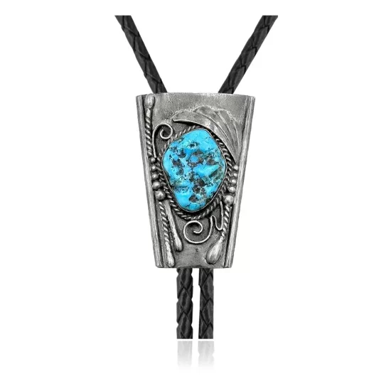 Feather .925 Sterling Silver Certified Authentic Handmade Navajo Native American Natural Turquoise Bolo Tie 34151 Feather .925 Sterling Silver Certified Authentic Handmade Navajo Native American Natural Turquoise Bolo Tie 34151