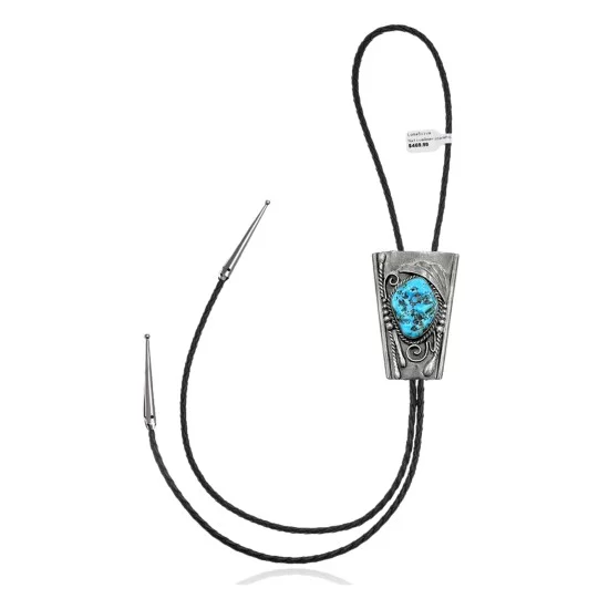 Feather .925 Sterling Silver Certified Authentic Handmade Navajo Native American Natural Turquoise Bolo Tie 34151 Feather .925 Sterling Silver Certified Authentic Handmade Navajo Native American Natural Turquoise Bolo Tie 34151