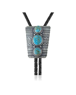 Handmade Navajo .925 Sterling Silver Natural Turquoise Bolo Tie NB180620190570