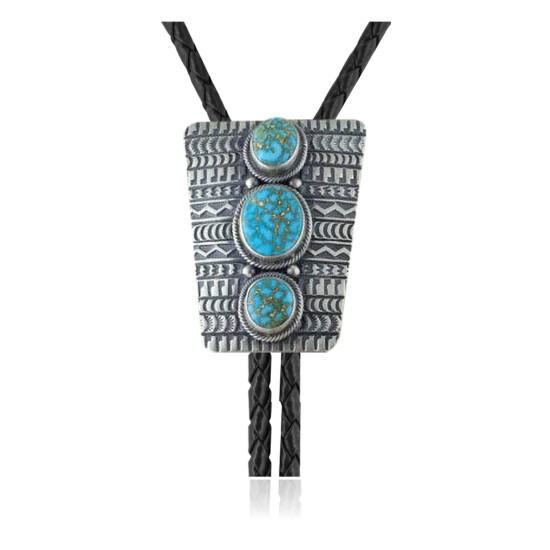 Handmade Navajo .925 Sterling Silver Natural Turquoise Bolo Tie NB180620190570