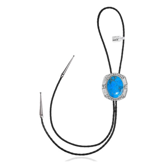Handmade Certified Authentic Navajo .925 Sterling Silver Native American Natural Turquoise Bolo Tie 34143
