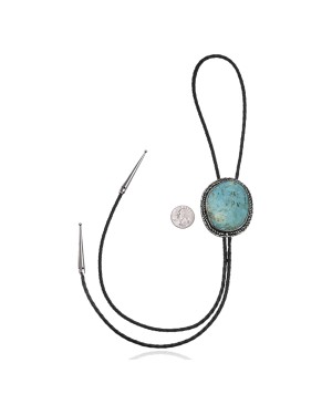 Handmade Certified Authentic Navajo .925 Sterling Silver Native American Natural Turquoise Bolo Tie 34154