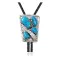 Feather .925 Sterling Silver Certified Authentic Handmade Navajo Native American Natural Turquoise Bolo Tie 34165