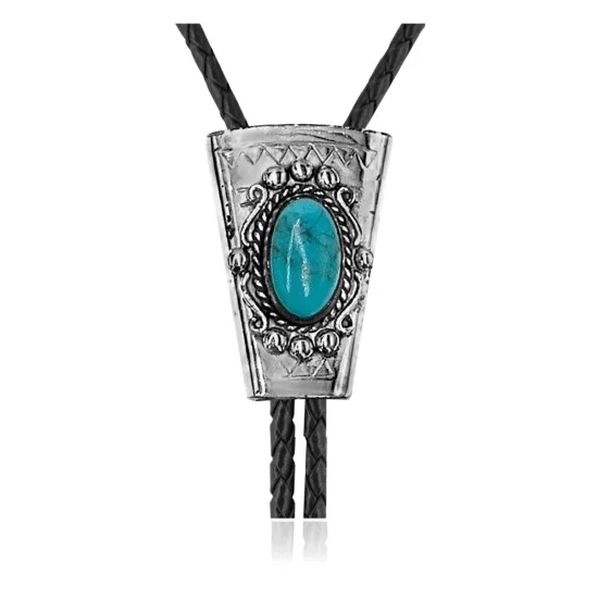 Handmade Certified Authentic Navajo .925 Sterling Silver Native American Natural Turquoise Bolo Tie 34166