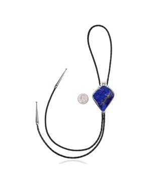 Handmade Certified Authentic Navajo .925 Sterling Silver Native American Lapis Lazuli Bolo Tie 34203