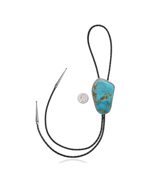 Handmade Certified Authentic Navajo .925 Sterling Silver Native American Natural Turquoise Bolo Tie 34205
