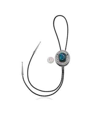 Handmade Certified Authentic Navajo .925 Sterling Silver Native American Natural Turquoise Bolo Tie 34206