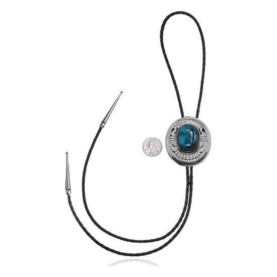 Handmade Certified Authentic Navajo .925 Sterling Silver Native American Natural Turquoise Bolo Tie 34206
