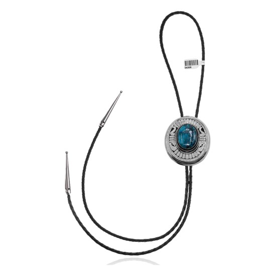 Handmade Certified Authentic Navajo .925 Sterling Silver Native American Natural Turquoise Bolo Tie 34206