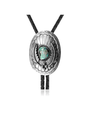 Feather .925 Sterling Silver Certified Authentic Handmade Navajo Native American Natural Turquoise Bolo Tie 34208
