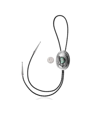 Feather .925 Sterling Silver Certified Authentic Handmade Navajo Native American Natural Turquoise Bolo Tie 34208