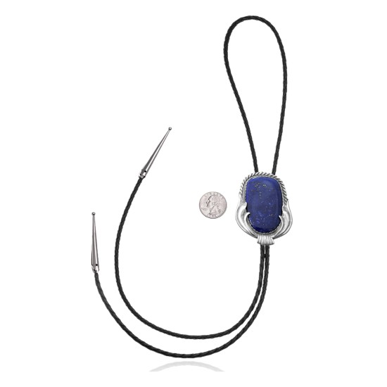 Handmade Certified Authentic Navajo .925 Sterling Silver Native American Lapis Bolo Tie 34219