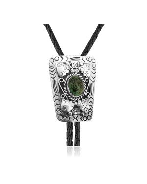 Wave .925 Sterling Silver Certified Authentic Handmade Navajo Native American Natural Turquoise Bolo Tie 34230