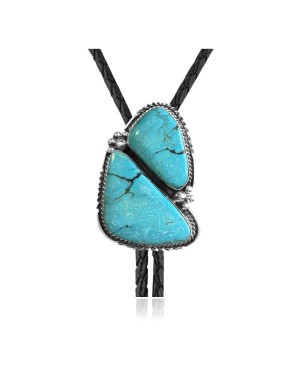 Handmade Certified Authentic Navajo .925 Sterling Silver Native American Natural Turquoise Bolo Tie 34232
