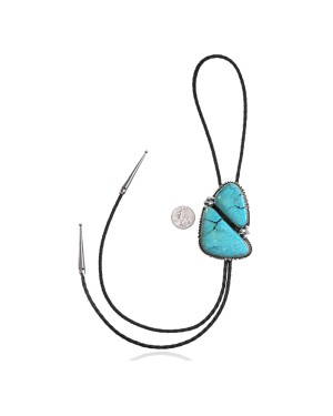 Handmade Certified Authentic Navajo .925 Sterling Silver Native American Natural Turquoise Bolo Tie 34232
