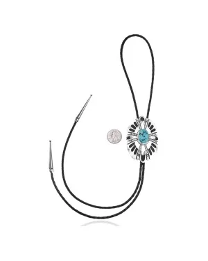 Handmade Certified Authentic Navajo .925 Sterling Silver Native American Natural Turquoise Bolo Tie 34233