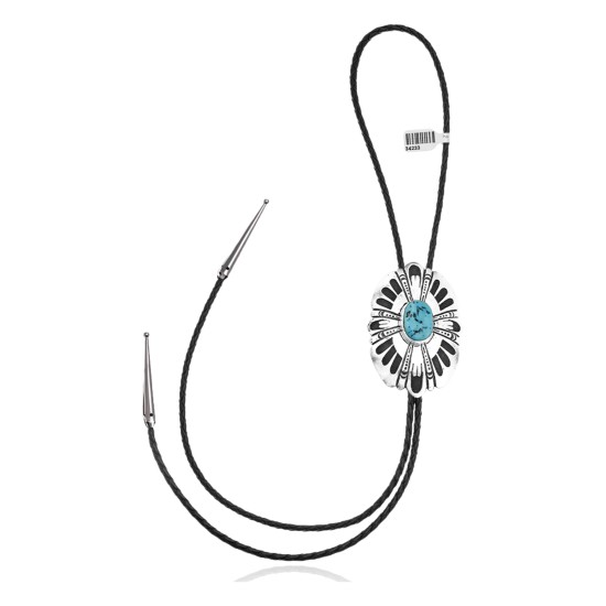 Handmade Certified Authentic Navajo .925 Sterling Silver Native American Natural Turquoise Bolo Tie 34233