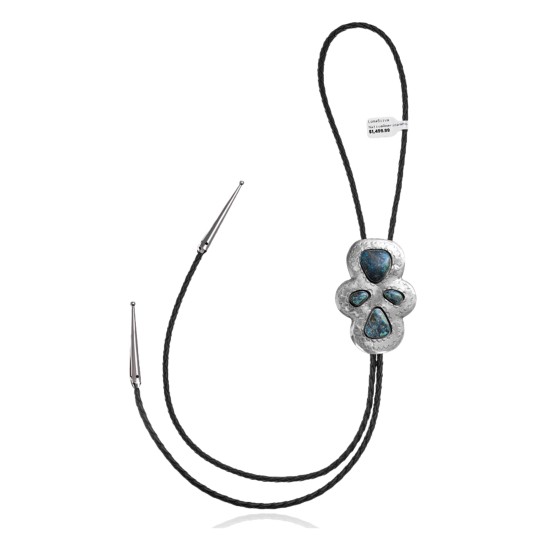 Wave .925 Sterling Silver Certified Authentic Handmade Navajo Native American Natural Turquoise Bolo Tie 34240