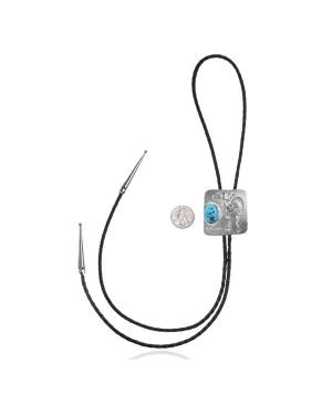 Handmade Certified Authentic Navajo .925 Sterling Silver Native American Natural Turquoise Bolo Tie 34248