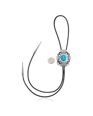 Handmade Certified Authentic Navajo .925 Sterling Silver Native American Natural Turquoise Bolo Tie 34254