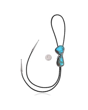 Handmade Certified Authentic Navajo .925 Sterling Silver Native American Natural Turquoise Bolo Tie 34260