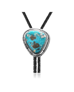 Handmade Certified Authentic Navajo .925 Sterling Silver Native American Natural Turquoise Bolo Tie 34265