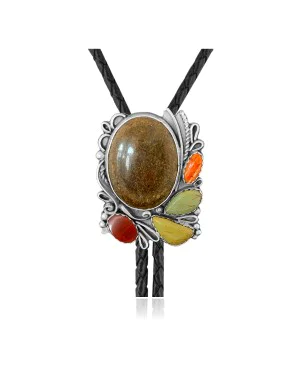 Multicolor .925 Sterling Silver Certified Authentic Handmade Navajo Native American Natural Turquoise Spiny Oyster Bolo Tie 34315