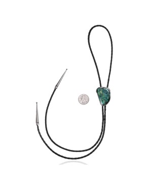 Flower Leaf .925 Sterling Silver Certified Authentic Handmade Navajo Native American Natural Turquoise Bolo Tie 34316