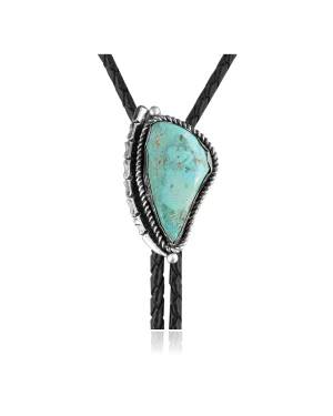 Swirl .925 Sterling Silver Certified Authentic Handmade Navajo Native American Natural Turquoise Bolo Tie 34319