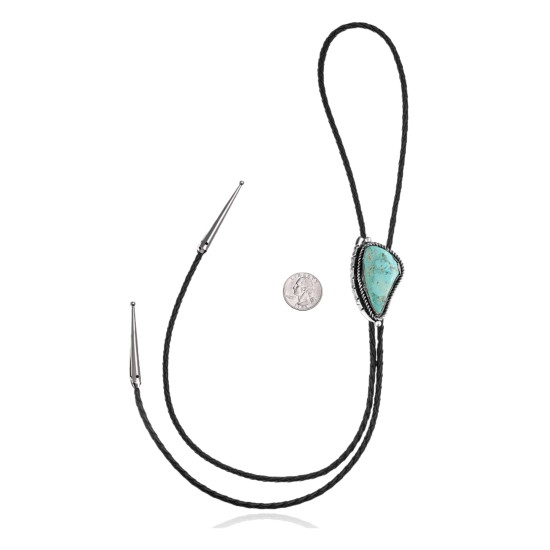 Swirl .925 Sterling Silver Certified Authentic Handmade Navajo Native American Natural Turquoise Bolo Tie 34319